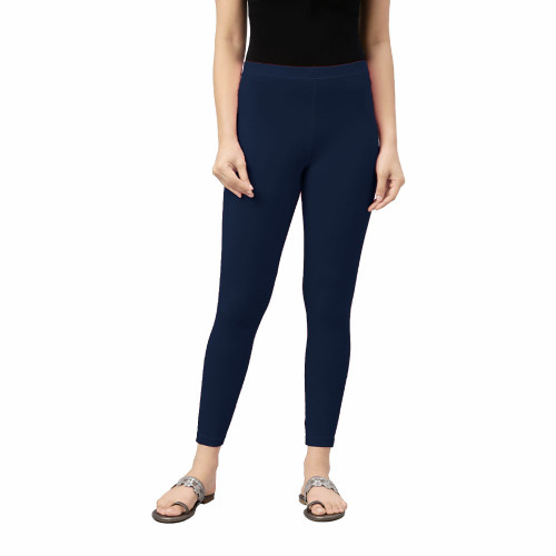 Womens Lycra Ankle Length Leggings (Navy Blue)